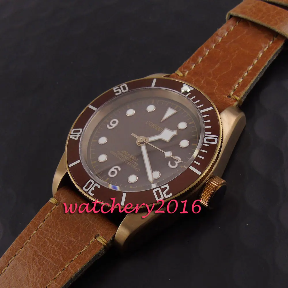 41 мм Corgeut бронзовое покрытие чехол светящиеся автоматические мужские часы с сапфировым стеклом коричневый циферблат браслет застежка механические наручные часы
