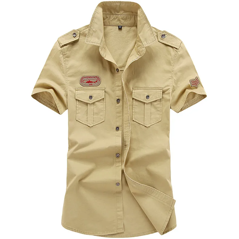 Горячая Высококачественная Мужская рубашка с коротким рукавом Повседневная рубашка Военная рубашка - Цвет: Khaki