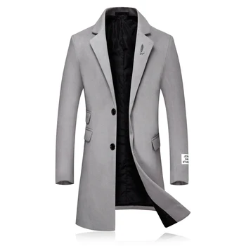 

New Winter Woolen cloth male Lapel Slim Wool Blends Mens Long Sleeves Long Trench Coat Fashion Casual Men Jackets Size M-3XL