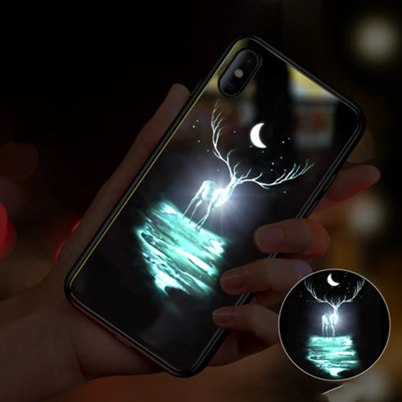 EKIND animal series чехол из закаленного стекла для телефона для iPhone X XS XSMAX светодиодный логотип мигающий стеклянный чехол для iPhone защитный чехол для телефона - Цвет: 2