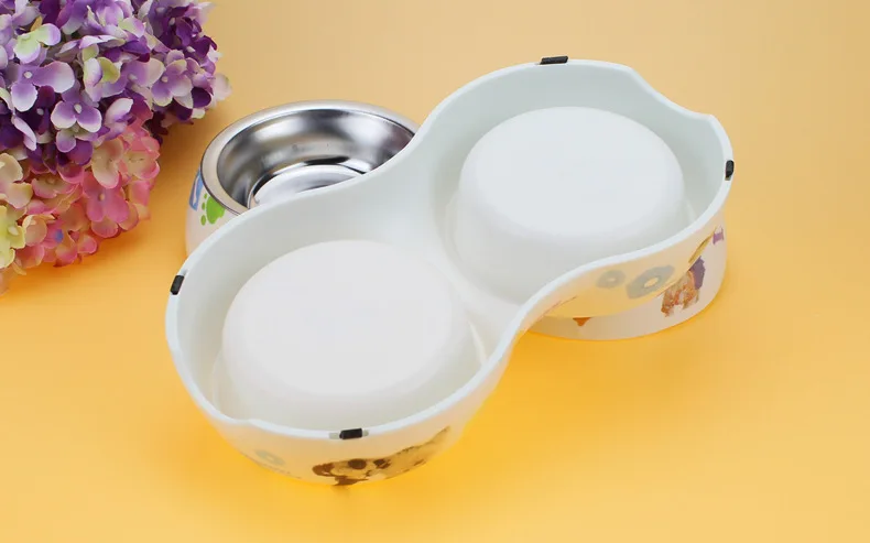 Двойная съемная миска для собак из нержавеющей стали с меламиновой пластиковой основой для домашних животных обеденное блюдо для кормления и полива