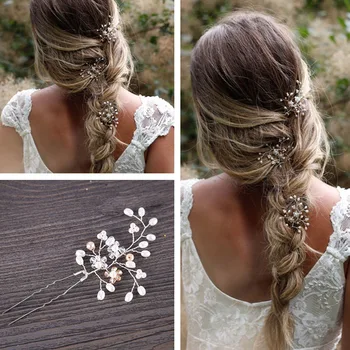

Handmade Crystal Pearl Flower Bridal Hairpins Pageant Bridesmaid Bride Headpiece Wedding Party Hair Jewelry Accessories SL