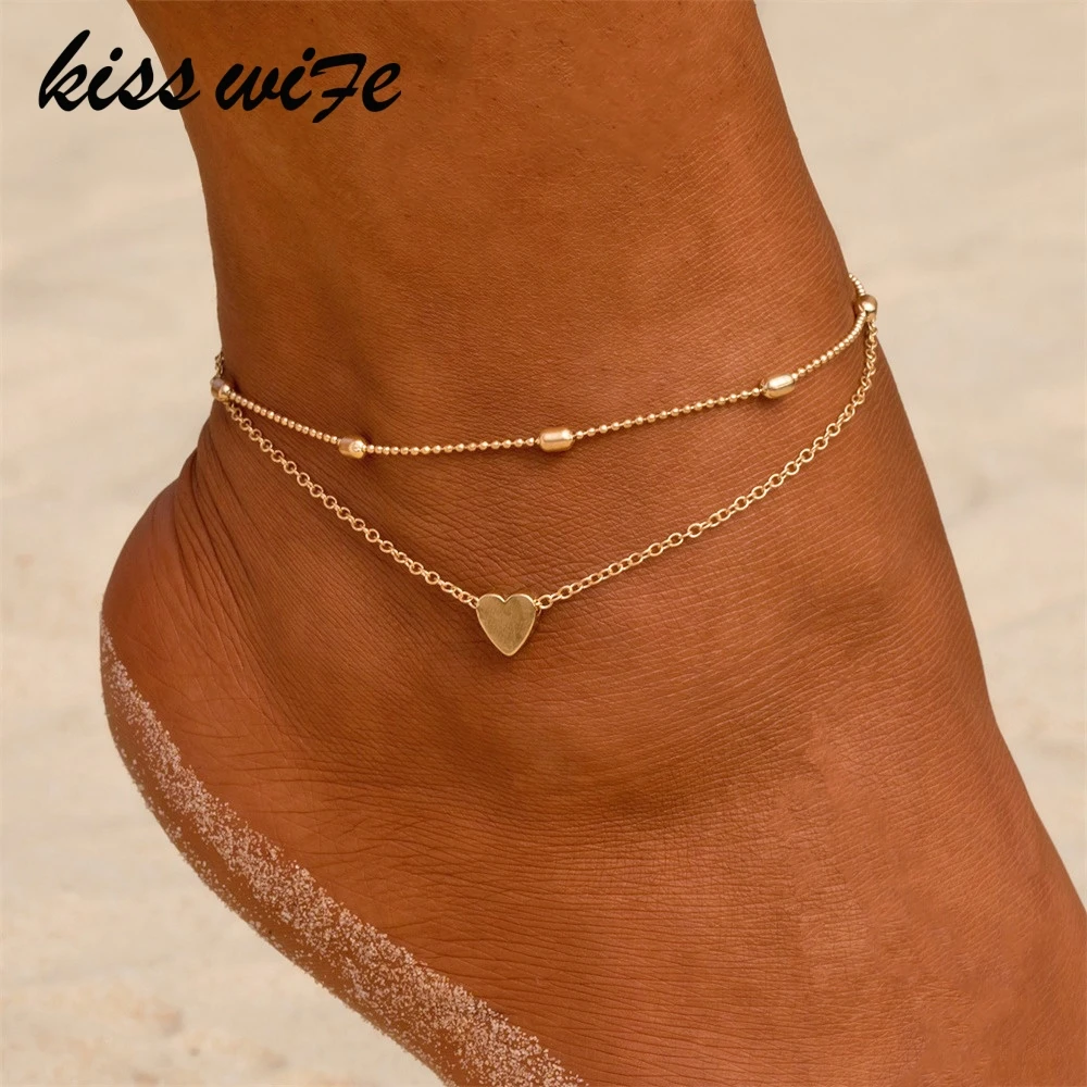 KISSWIFE Heart Female Anklets Barefoot Crochet Sandals Foot Jewelry Leg New Anklets On Foot Ankle Bracelets For Women Leg Chain - Image 2