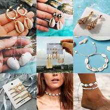 IF ME-pendientes de perlas de concha de mar para mujer, Metal dorado bohemios, conchas de cauri, Pendientes colgantes de océano, joyería para mujer 2019