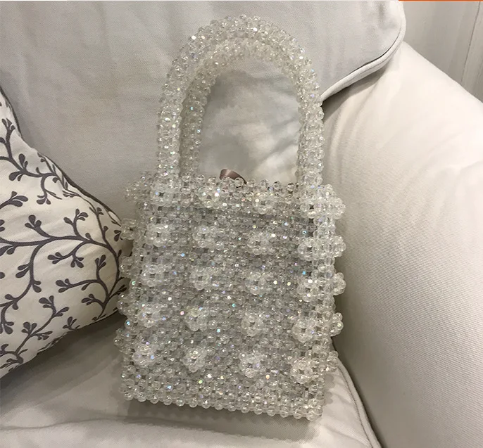 Женская сумочка из прозрачных бусин, Роскошные Жемчужные сумки ручной работы для женщин, с кристаллами, жемчугом, вечерняя сумочка для девочек, модная повседневная сумка-тоут