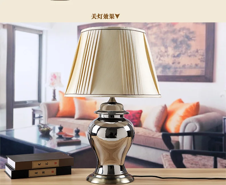 Vintage style porcelain ceramic desk table lamps for bedside chinese Blue and White Porcelain silver beautiful table lamp (2)