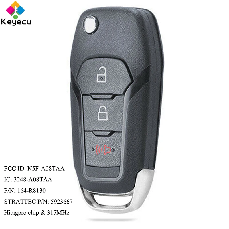 

KEYECU Replacement Flip Remote Key With 3 Buttons & 315MHz - FOB for Ford F150 F250 F350 F-450 F-550 Explorer FCC ID: N5F-A08TAA