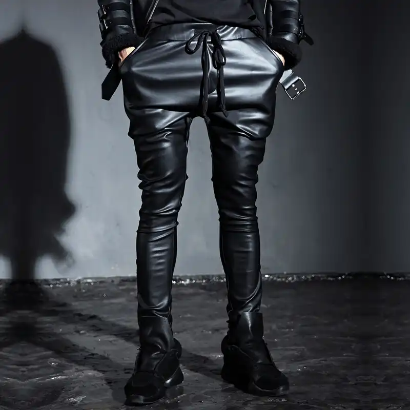 black leather skinny jeans mens