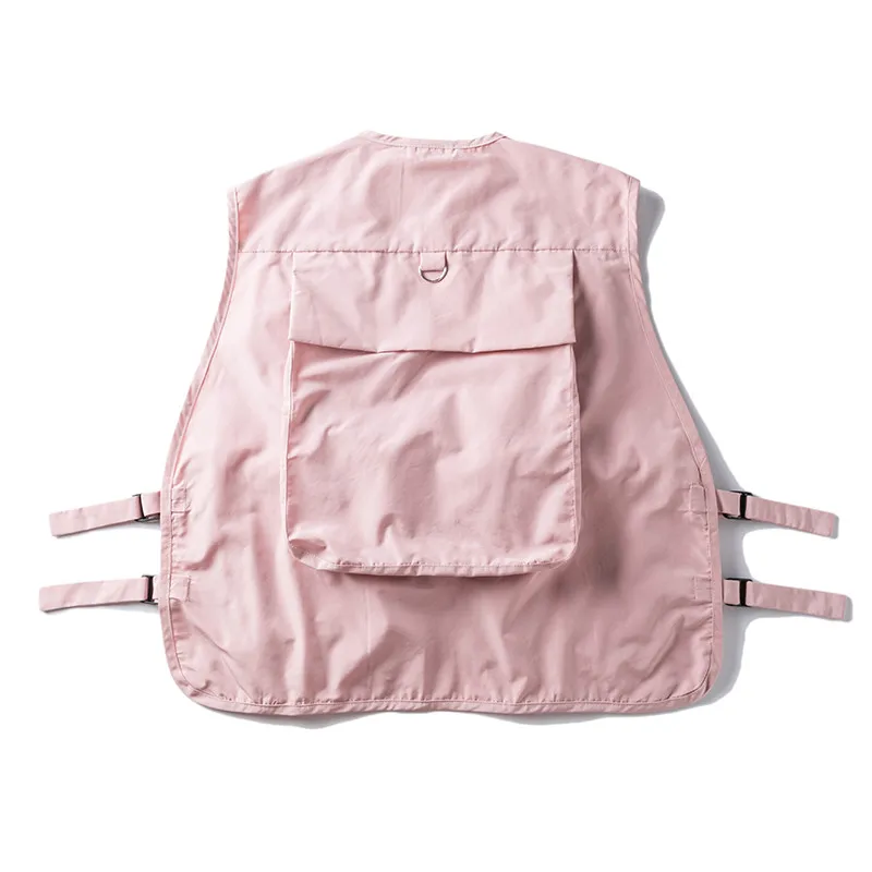 Men's Military Style Multi Pockets Cargo Vest Pink Back