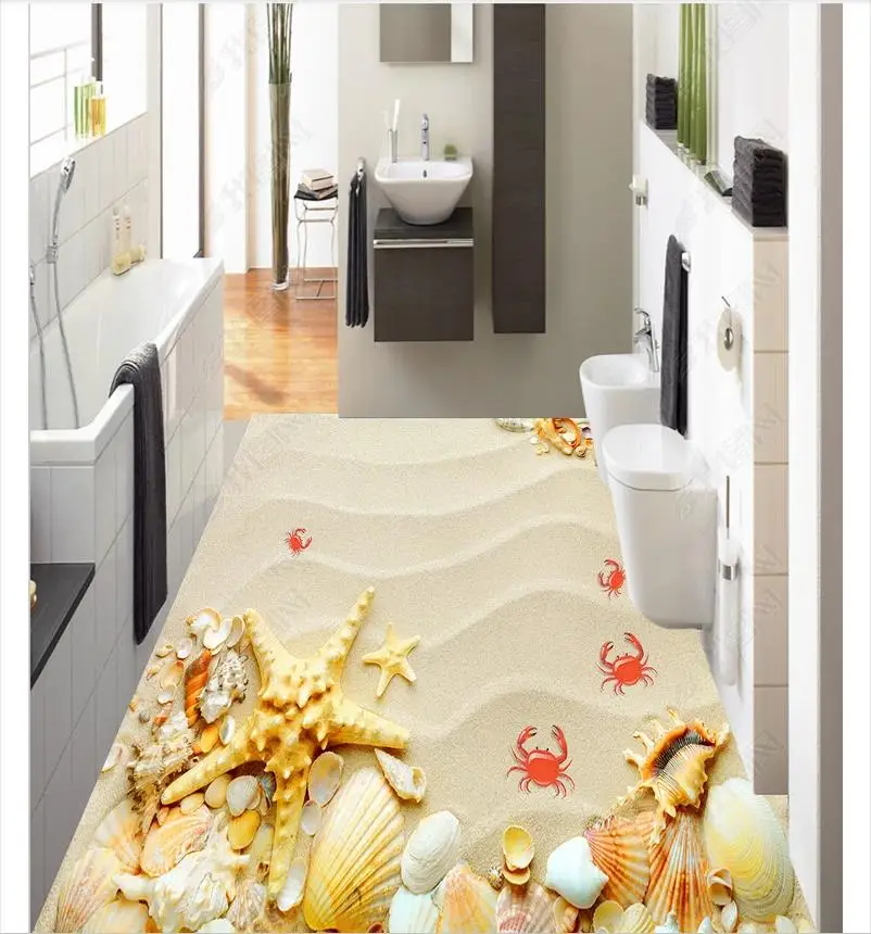 

custom photo wallpaper 3d flooring Waterproof self-adhesion mural Beach Seashell Starfish Shell Crab 3D Flooring Stickers decor