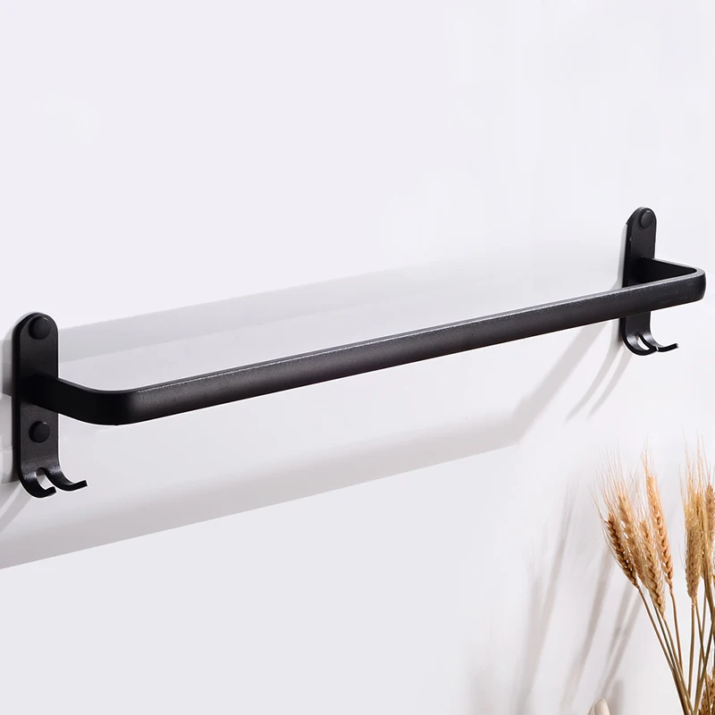 Towel Bars Aluminum Wall Mounted Bathroom Towel Rack Holder with Hooks Black Decorative Clothes Towel Rail Hanger Storage Shelf