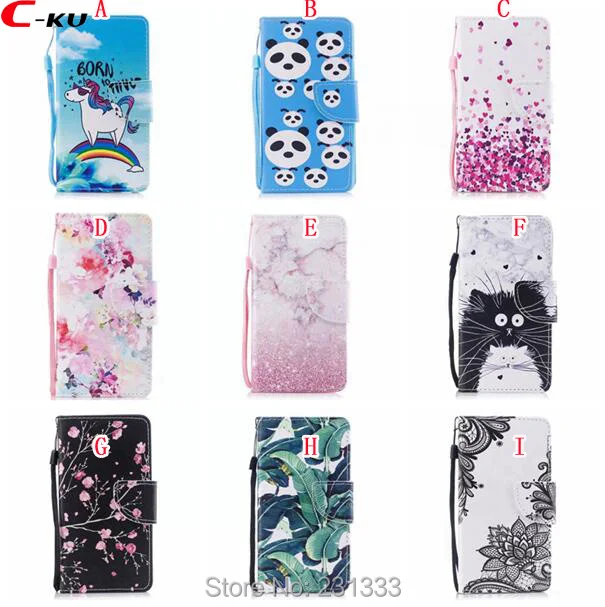 

C-ku Cartoon Wallet Leather Pouch Case For Iphone X 8 8TH 7 Plus 6 6S SE 5 5S Strap Unicorn TPU Stand ID Card Flower Skin 100pcs