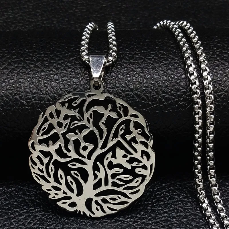 Fashion Tree of Life Stainless Steel Statement Necklace Men Silver Color Necklaces Pendants Jewelry colgante hombre N18296