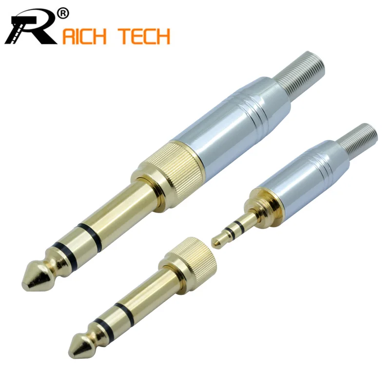 

1set 2 in 1 Assembly Wire Connector audio speaker plug with spring 3.5mm jack male screw plug to jack 6.35 male Gold-plated