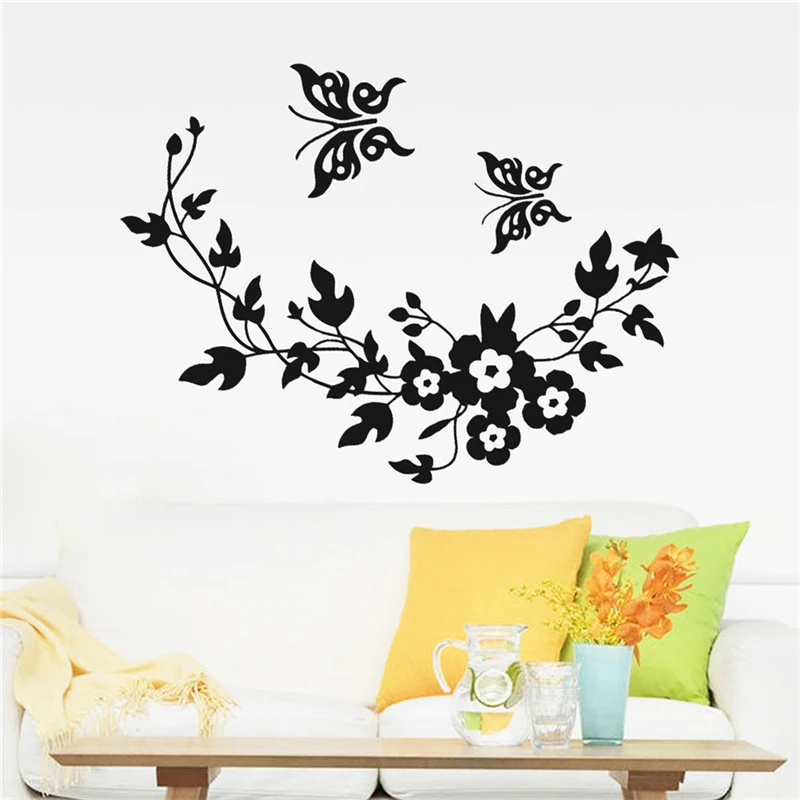 Черный изображения бабочки и цветка наклейка на холодильник Wallpaper fashion home decor