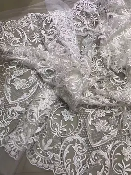 

African Lace Fabric S-6142 High Quality African French Tulle Lace Fabric Fashion Sequin Fabric For Nigerian Wedding Dress