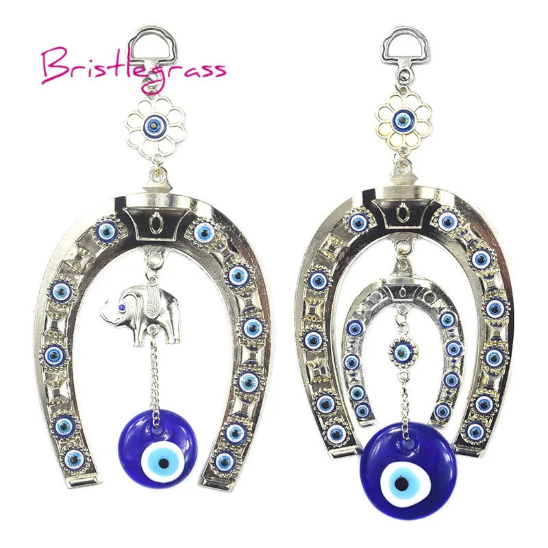

BRISTLEGRASS Turkish Blue Evil Eye Horseshoe Elephant Amulet Lucky Charm Wall Hanging Pendant Pendulum Blessing Protection Decor