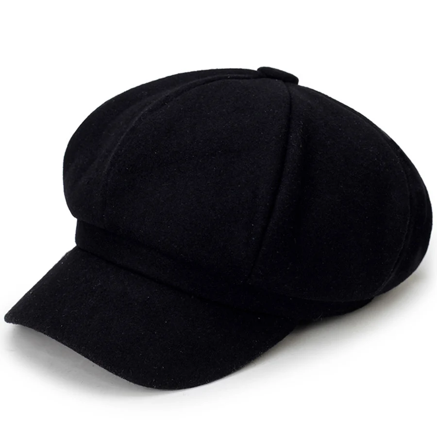 Винтажная фетровая восьмиугольная шляпа, новые зимние женские головные уборы, кепка Newsboy черного цвета, художественная Женская кепка, кепка для отдыха, аксессуары