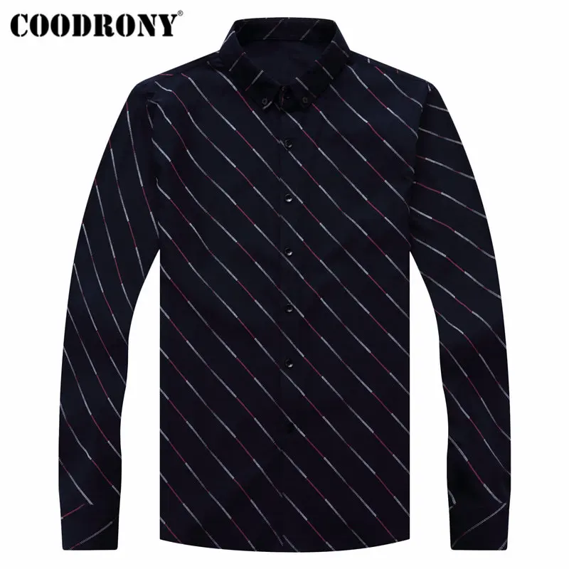 COODRONY, мужская рубашка, осень, Новое поступление, полосатая, длинный рукав, хлопок, рубашка, мужская, деловая, повседневная, рубашки, Camisa Masculina, одежда 96029