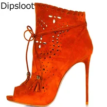 Пикантные женские летние сандалии на завязках с открытым носком и цветочным узором; ботильоны на высоком каблуке-шпильке; модельные босоножки с бахромой; bottines