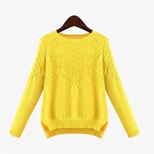 Модный женский милый вязаный свитер, плюс размер, женская блузка, Осень-зима, свитер ярких цветов, топ, низ, splitxxxl