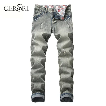 

Gersri Designer Brand Men Jeans Skinny Ripped Destroyed Stretch Slim Fit Hop Hop Pants With Plus Size Pants For Men