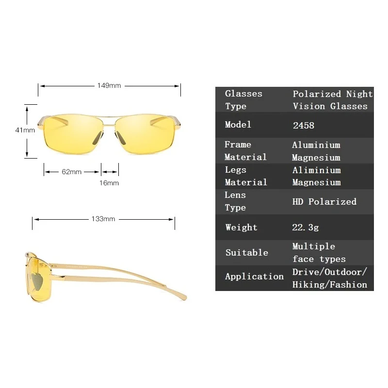 YSO, очки ночного видения, мужские, алюминиево-магниевая оправа, поляризованные очки ночного видения для вождения автомобиля, антибликовые очки 2458