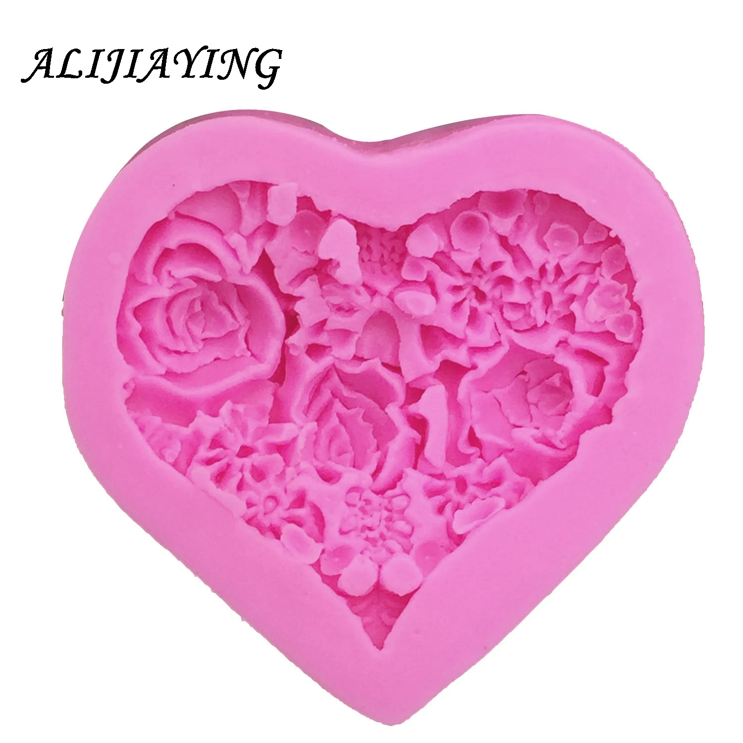 3D Rose Flower Bouquet Loving Heart Shape Valentine's Day Gift Present Fondant Cake Mold Silicone Sugar Chocolate D0085