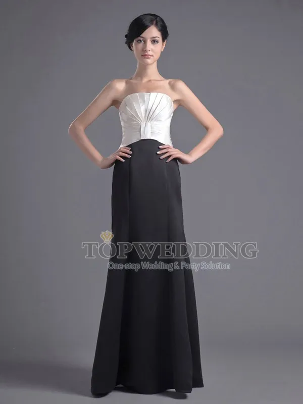 Two-tone-Pleated-Strapless-Floor-Length-Column-Satin-Evening-Dress