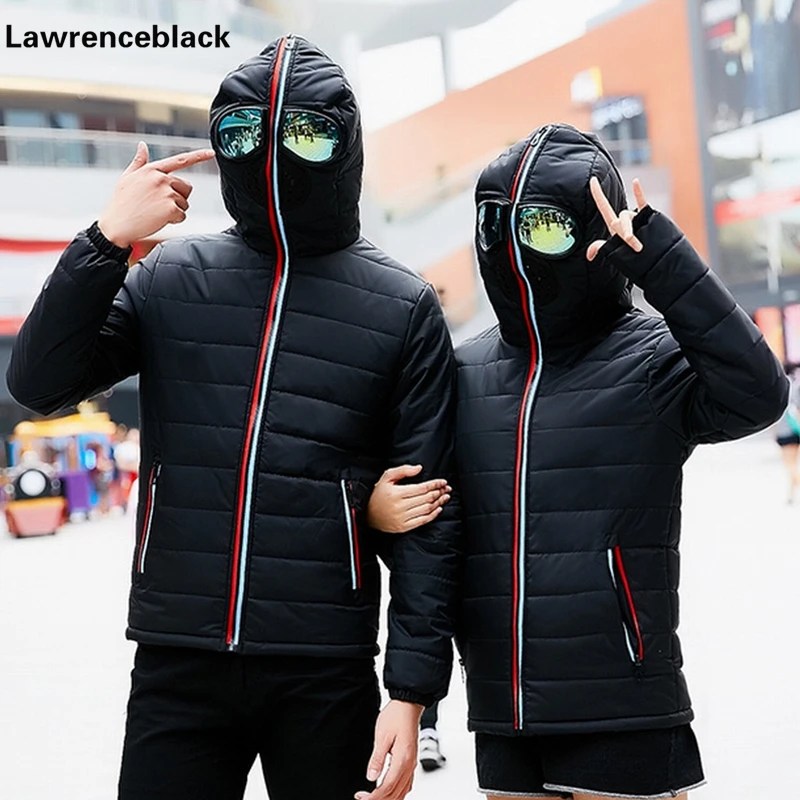 

Hooded Design Winter Men Down Jacket Thick Warm Cotton Coat Male Windbreaker Quilted Padded Coat with Glasses Lover Overcoat 107