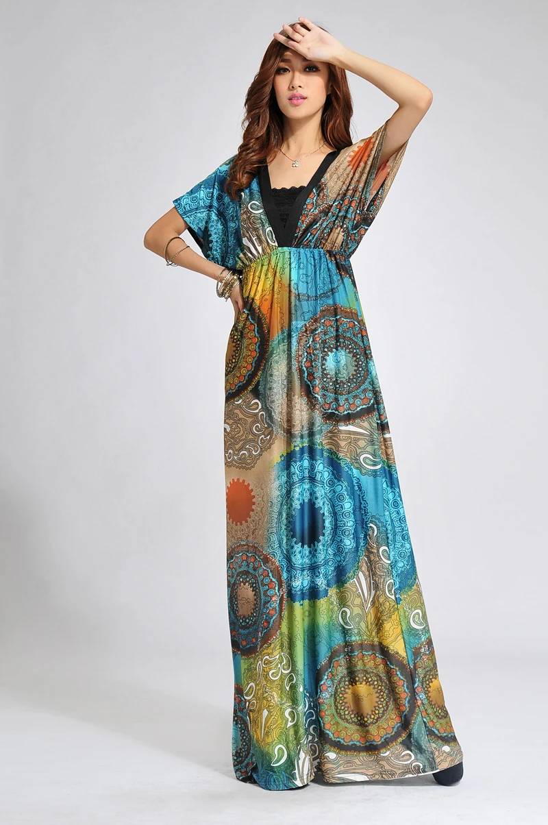 Printed Long Dress Bali Summer Maxi Boho Dresses-in Dresses from Women ...