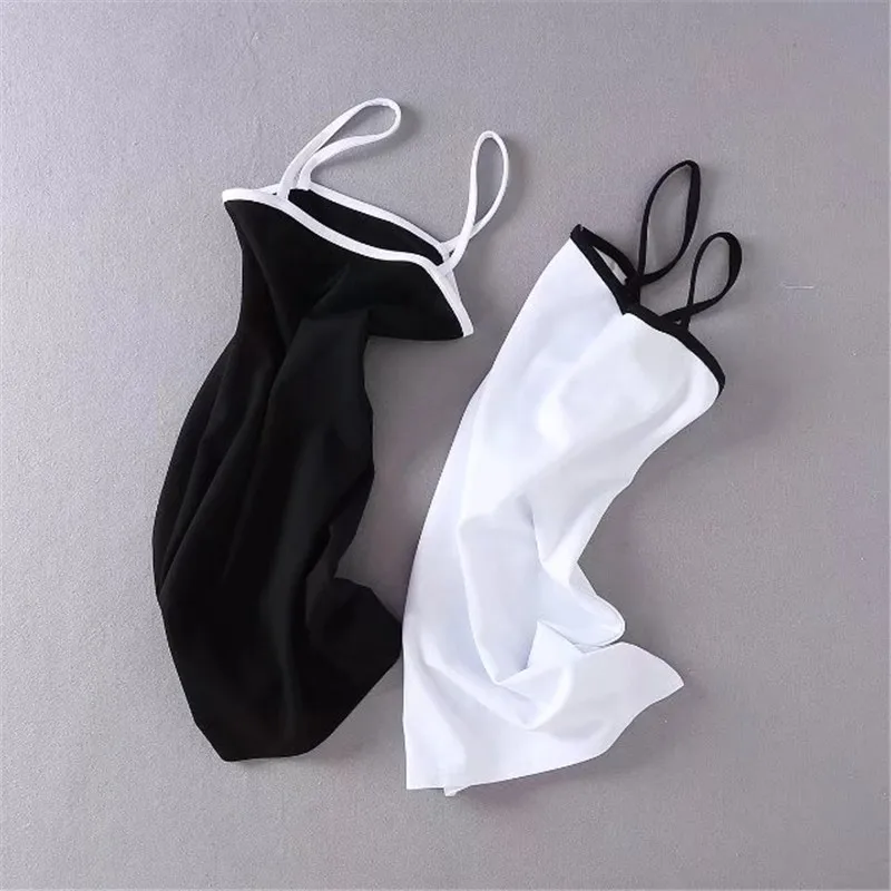 

summer new mini wild strap dress women, pure color sexy Slim color matching strap dress hip dress female