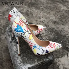 Veowalk/пикантные женские туфли на высоком каблуке-шпильке с художественным принтом граффити; женские свадебные туфли-лодочки с острым носком; Индивидуальный заказ