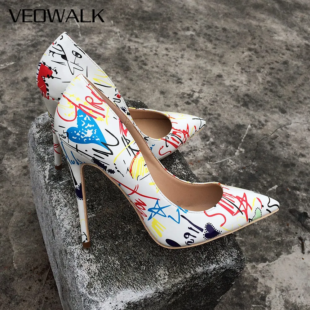 Veowalk Artistic Graffiti Printed Women Sexy Stiletto High Heels Ladies Wedding Party Pointed Toe Pumps Shoes Customized Accept Veowalk Artistic Graffiti Printed Women Sexy Stiletto High Heels Ladies Wedding Party Pointed Toe Pumps Shoes Customized Accept
