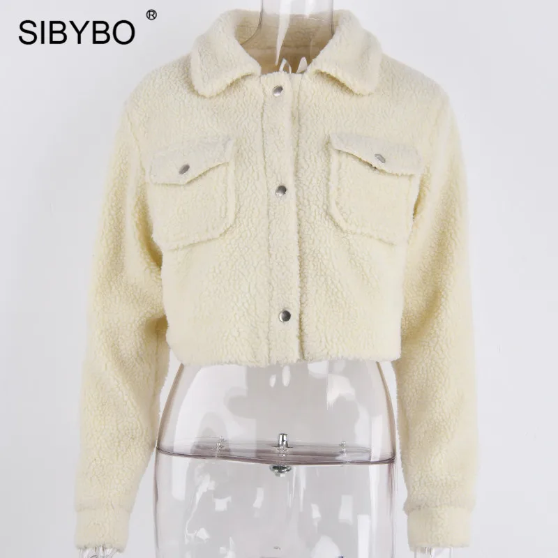 Белый SIBYBO Teddy Cozy осень зима женские пальто и куртки с длинным рукавом Тонкий укороченный топ женские карманы теплая Повседневная короткая куртка для женщин - Цвет: Белый