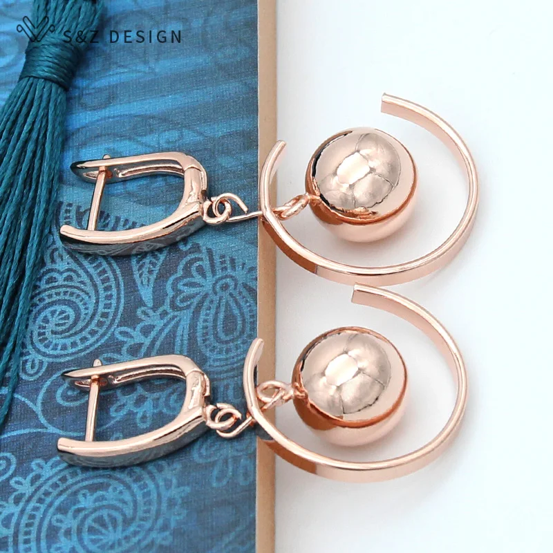 S&Z DESIGN New Fashion Hollow Spherical 585 Rose Gold Color Dangle Earrings For Women Wedding Fine Jewelry