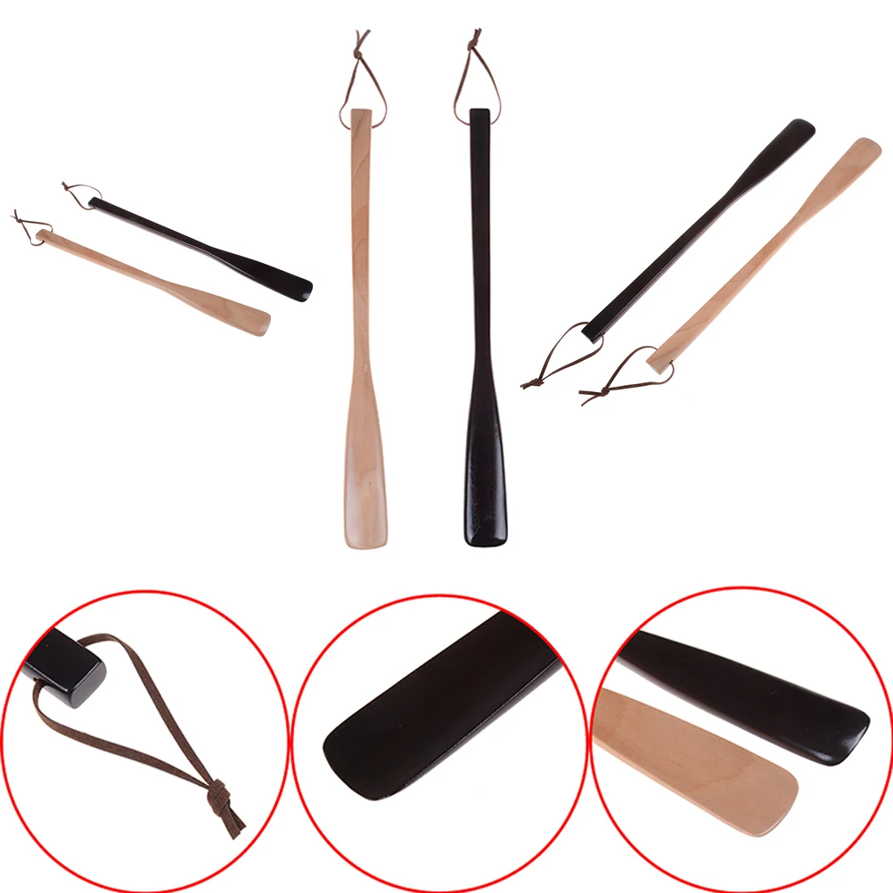 1pcs 40cm Wooden Shoe Horn Flexible Long Handle Shoehorn Useful Shoe