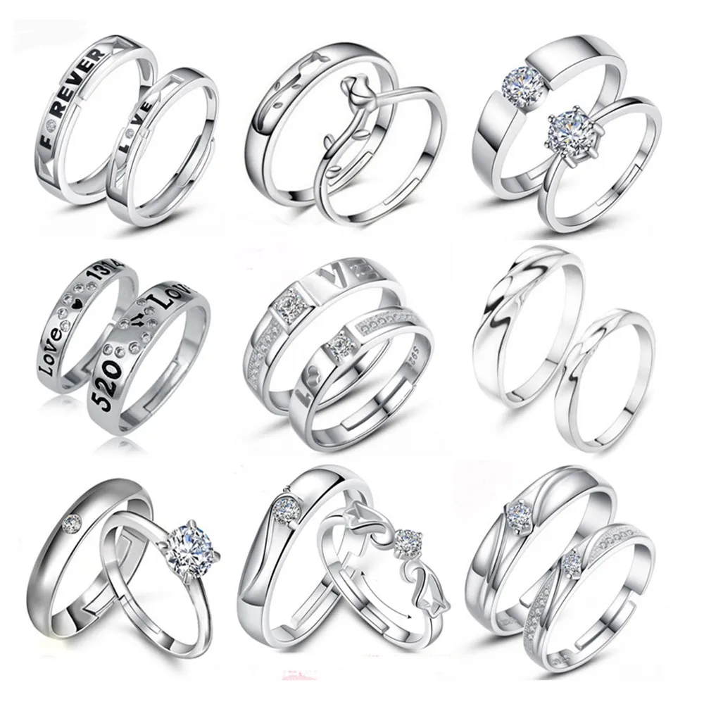 Weddings Couple Rings for Men and Women 2016 a Pair Love Silver Plated
