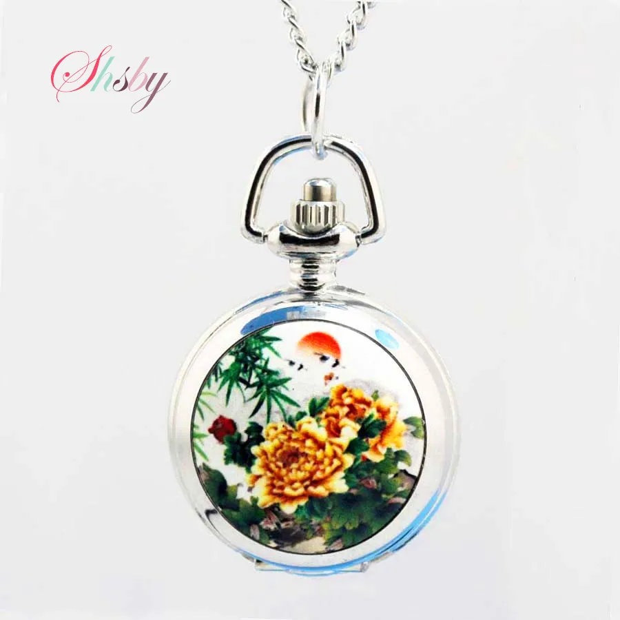 Shsby карманные часы цветок моды серебряные цепи девушка ожерелье Кварцевые часы Женщины платье часы детский мультфильм часы