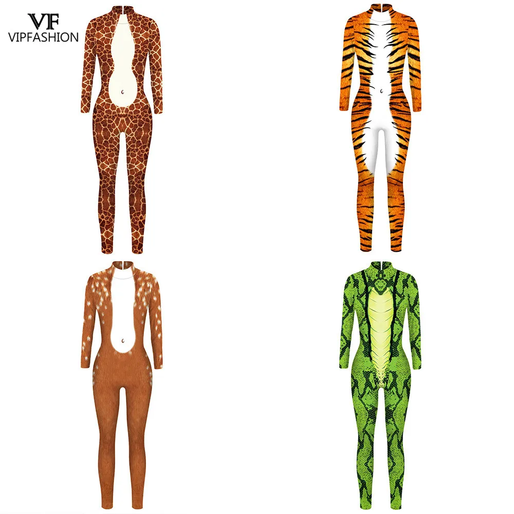 VIP Мода 2019 Хэллоуин Косплей костюмы Леопард 3D печать животных Zentai боди с змеиным