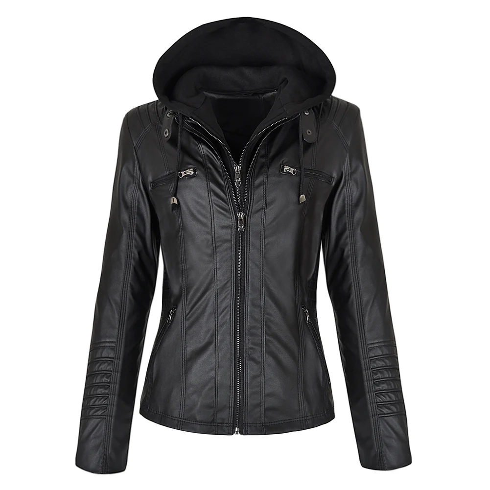 Very best  Faux Leather Jacket Women Hoodies Gothic Motorbike Basic PU Jacket Coats Outerwear Hooded Zipper Wa