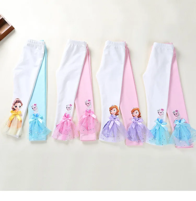Cute Girl Elsa Anna Cartoon Trousers Kids Anime Leggings Colorful Long Pants 3D Princess Doll Legging Children Clothing