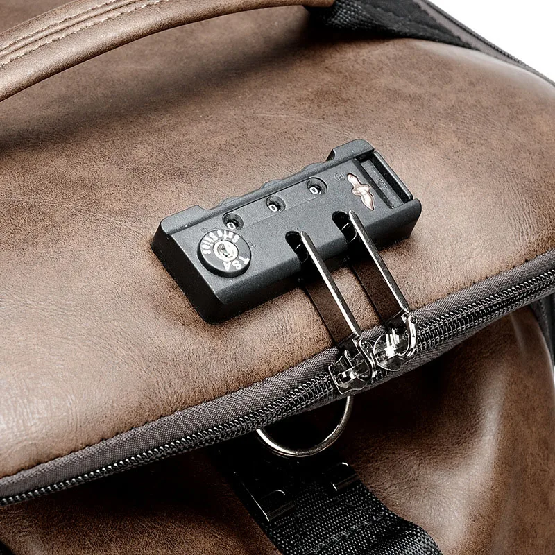 New Fashion Waterproof backpack Men Backpack Leather Bookbags Mens PU School Bags Male Functional bags big capacity Men Bag 3