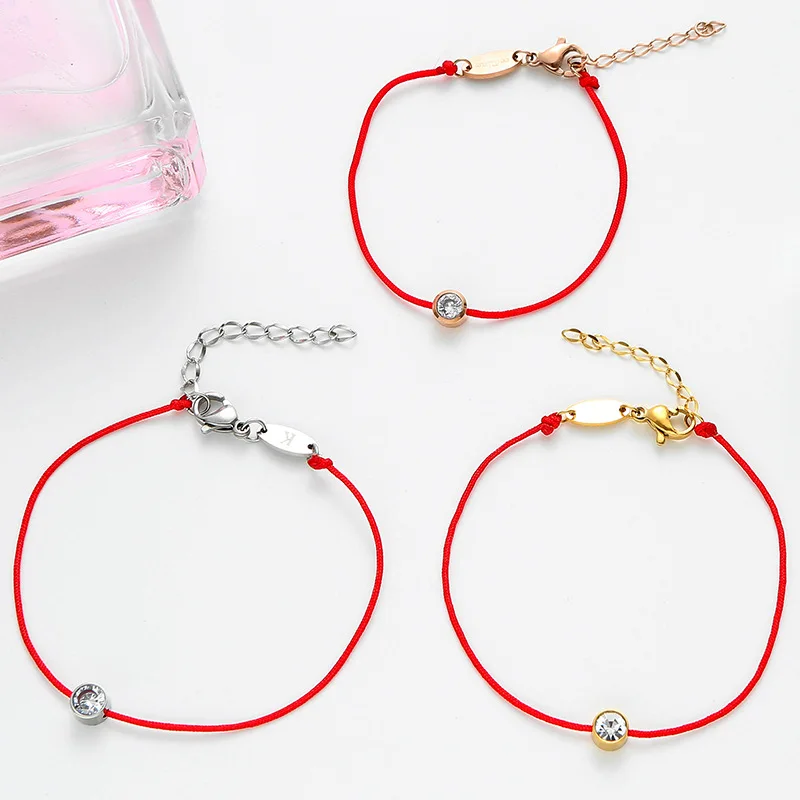 Ailodo модные красные браслеты с нитью для женщин, титановая сталь, минималистичный Хрустальный браслет, ювелирные изделия ручной работы, подарок LD041