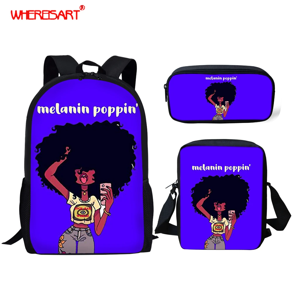 

WHEREISART CUSTOM NAME Melanin Afro Black Girl Magic Poppin school bags for girl children schoolbag Kids bag school backpacks