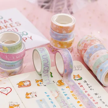 

Decorative Stickers Scrapbooking Grid Slim Color Japanese Washi Gold powder Tape Set Masking Tape Girl Stationery