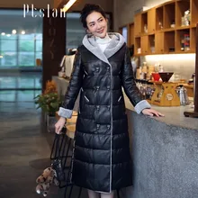 Ptslan 2016 Women s Genuine Leather Jacket Zipper Closure Real Lambskin Down Coat