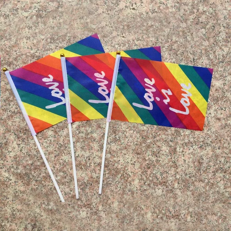 

Rectangle Letter Screen Printing Hand Waving Polyester Cloth LGBT Parade 10Pcs Gay Pride Rainbow Flag