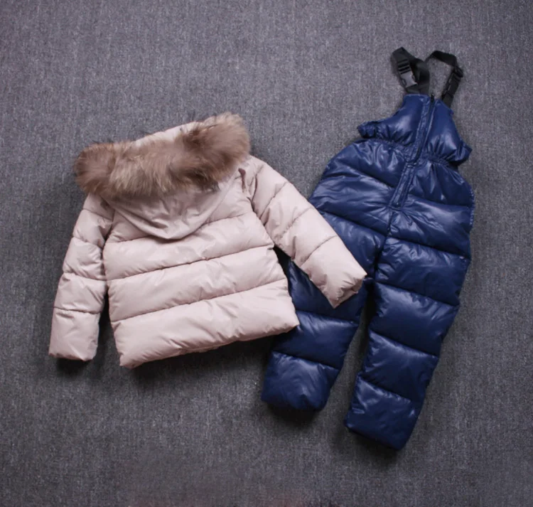 Лидер продаж, новая детская зимняя одежда для детей, лыжный спортивный костюм для больших девочек теплые лыжные пальто с меховым капюшоном для девочек куртка+ спортивный комбинезон