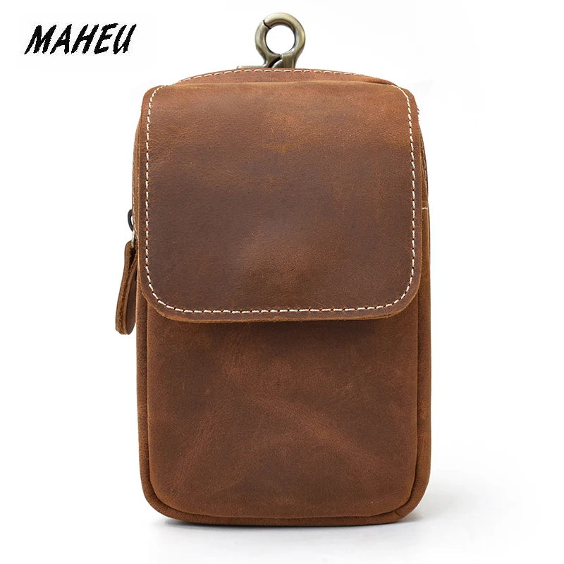 

MAHEU Leather Waist Bag With Metal Alloy Buckle Mobile Phone Bag On Belt Leather Cellphone Pouch Fanny Pack Summer New Arrivals